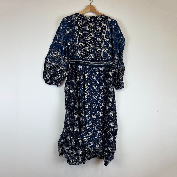 NEW Ulla Johnson Iona Cotton Tiered Indigo Floral Flower Patchwork Dress 10 - Picture 4 of 4